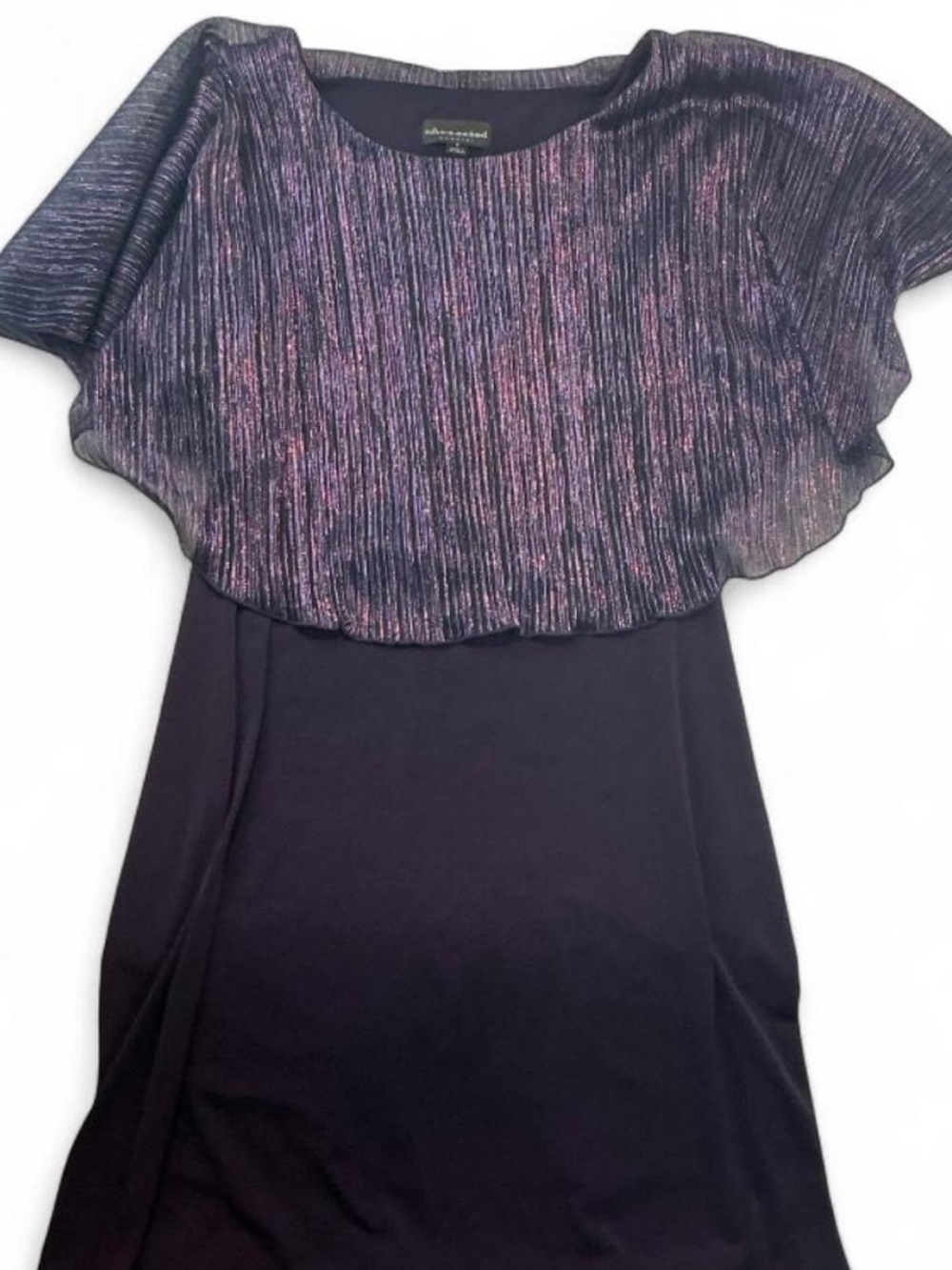 Connected- Purple Metallic Overlay Midi Dress